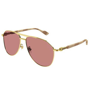 NEW Gucci GG1220S Gold Pink Lens Aviator Sunglasses $565